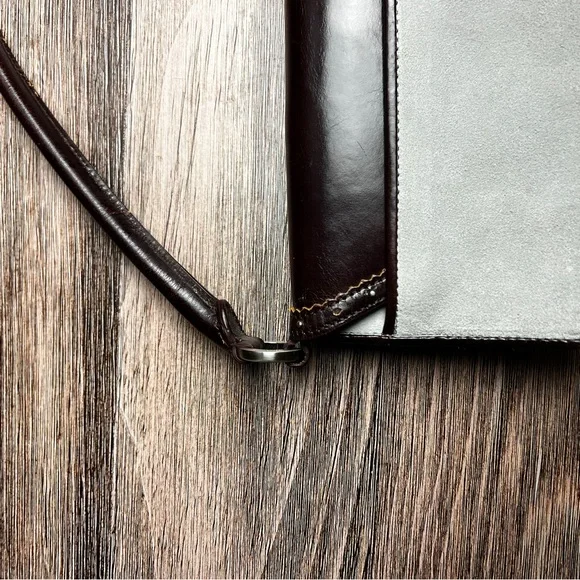 Anne Taylor Y2K Mini Baguette Bag Gray and Brown Suede and Leather - Picture 7 of 16